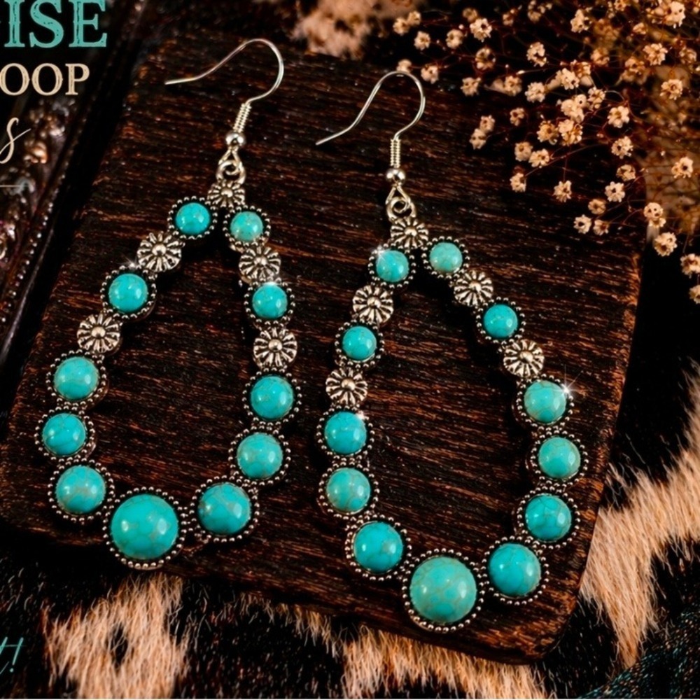 Western Glam Turquoise Teardrop Earrings | Silver Concho Style | Cowgirl Luxe
